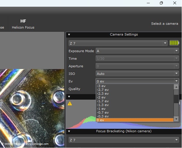 N�tzliches Tool f�r die Mikroskopie, Helicon Remote Kamerasettings, Helligkeit, ISO