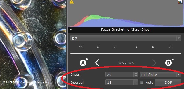 Intervalleinstellungen Schrittweiten Helicon Remote Focus Bracketing Fokusstacking