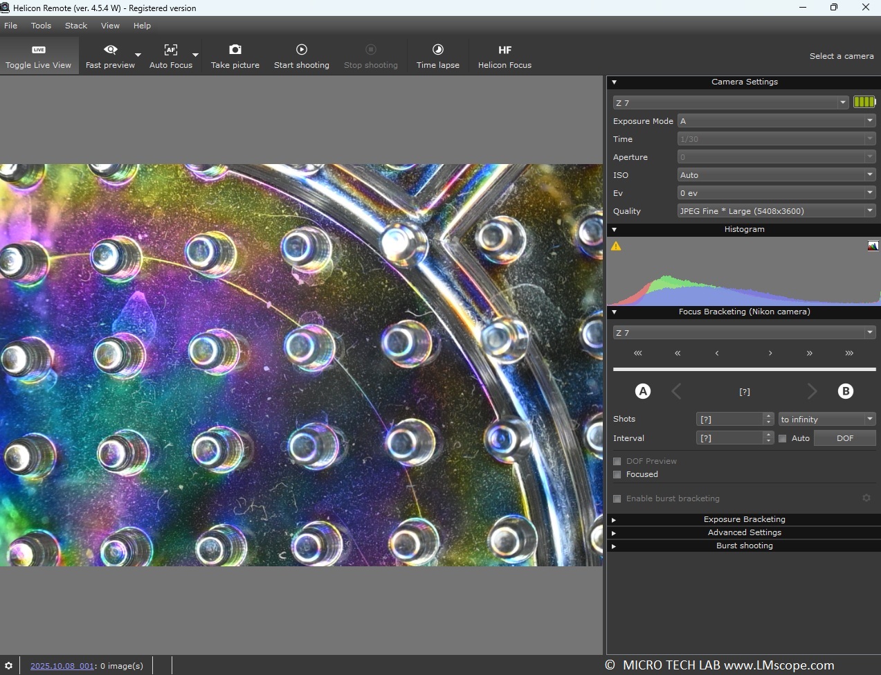 Mikroskopie mit der Helicon Remote Software, steuern von Kamera und motorisierten Stativ, Z-Stapel