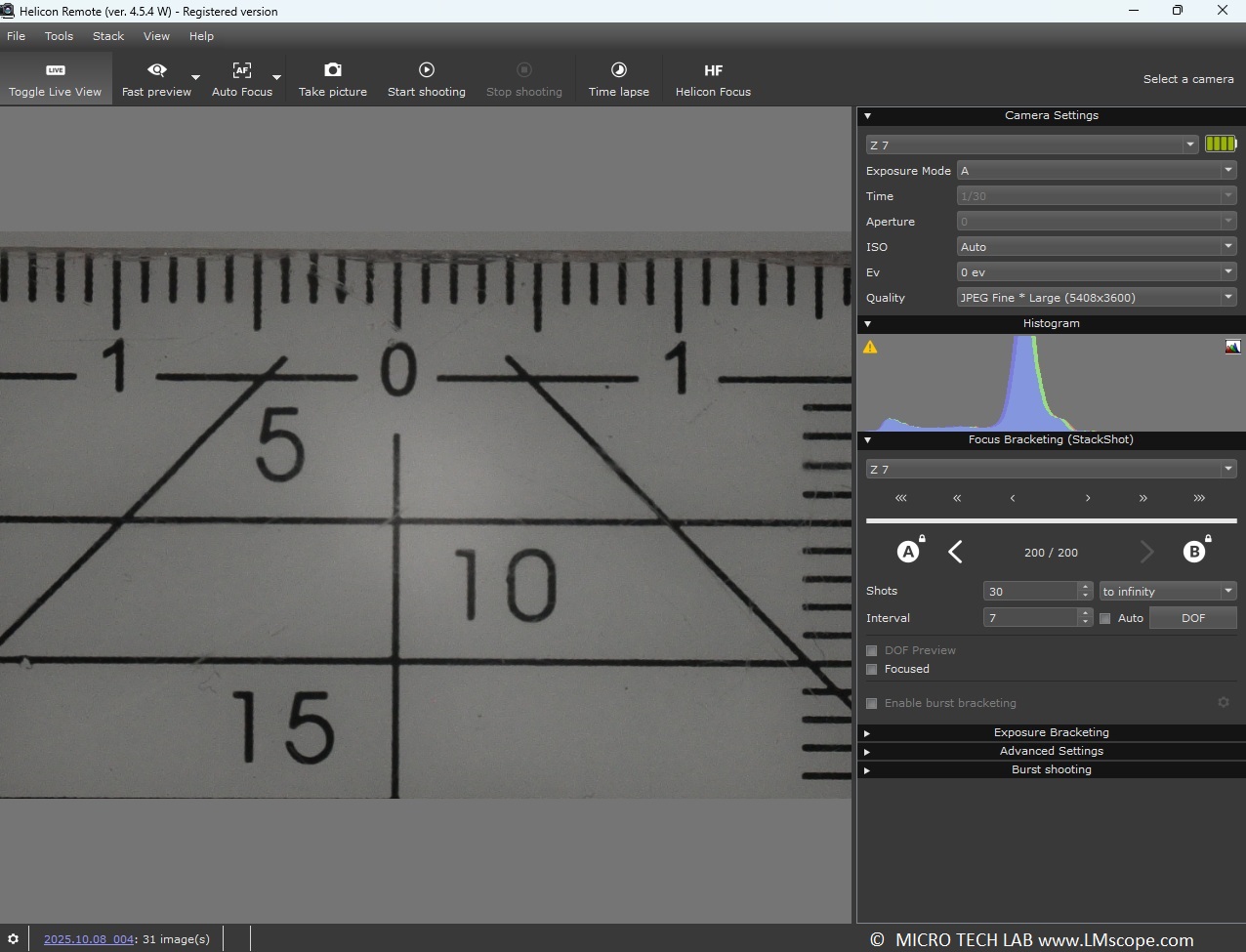 Helicon Remote Software in der Mikroskopie, horizontal spiegeln zur besseren Ansicht