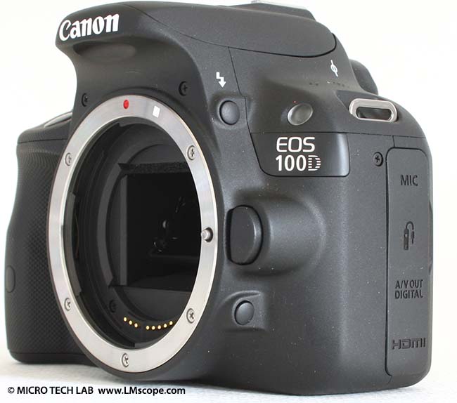 Canon's all-round performer, the EOS 250D (Rebel SL3), on a microscope